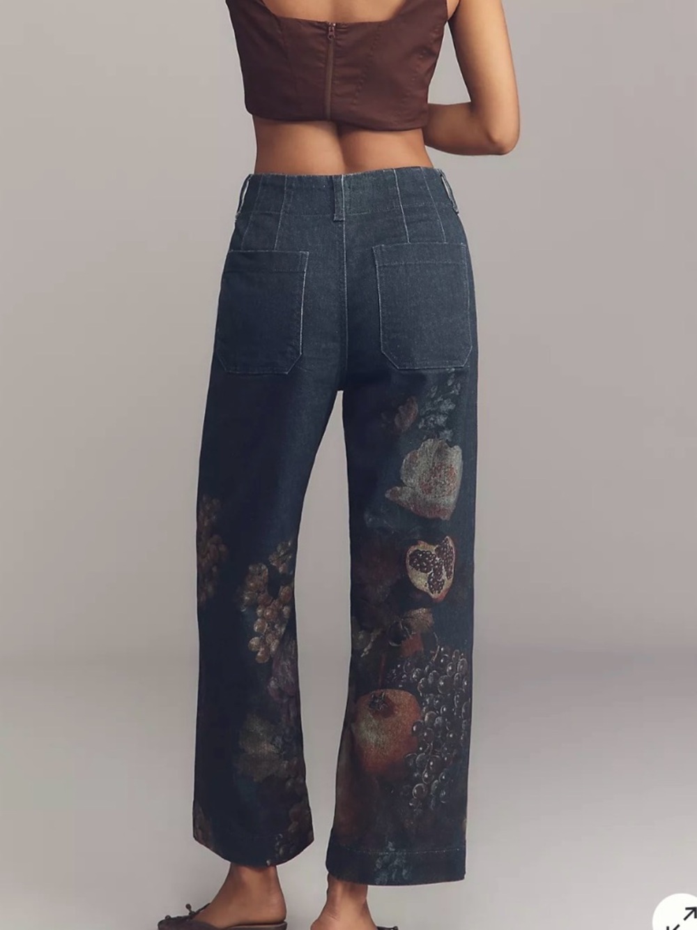 Maeve Dark Blue Wide-Leg Jeans with Floral Prints - Picture 3 of 3